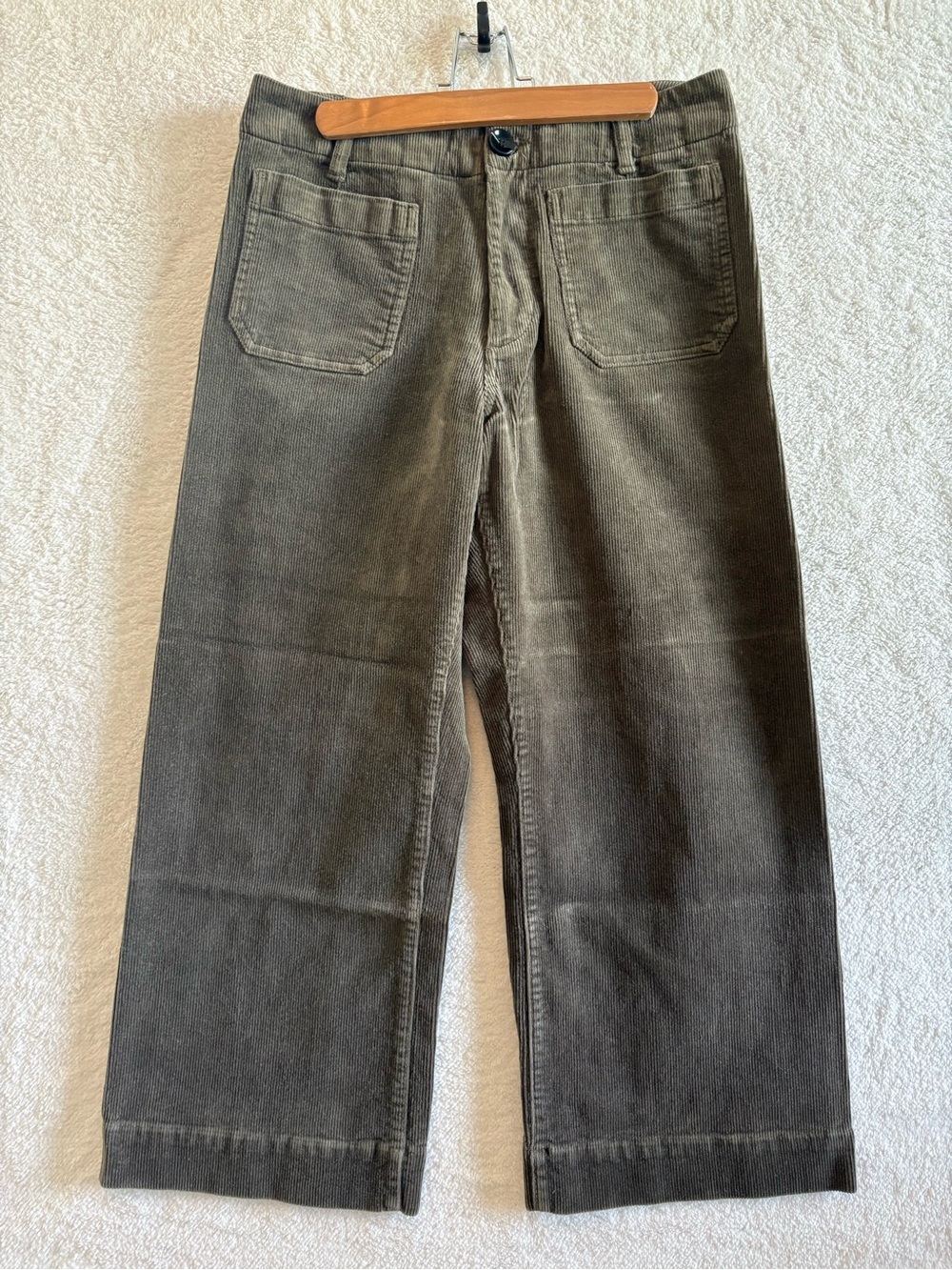 Quince Women’s Corduroy Wide Leg Cropped Pants Seaweed Green Size 8